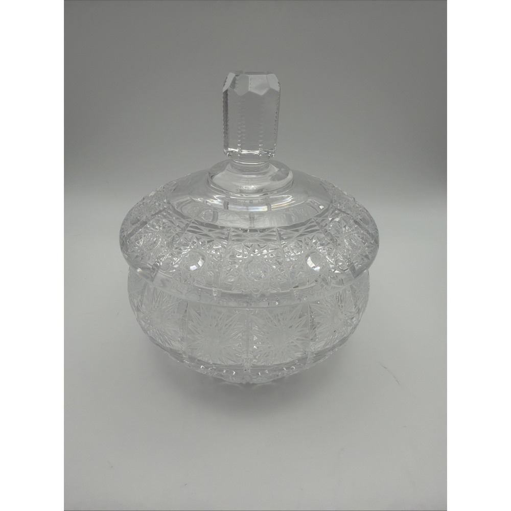 Ceska Czech Bohemian Cut Crystal Covered Candy Bowl Lidded Dish